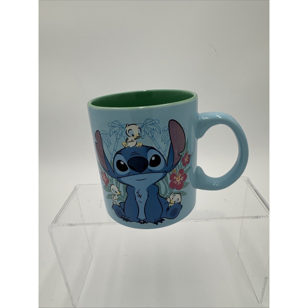 Disney's Lilo &‎ Stitch With Ducklings Large 20 oz Coffee Tea Mug Blue Green EUC
